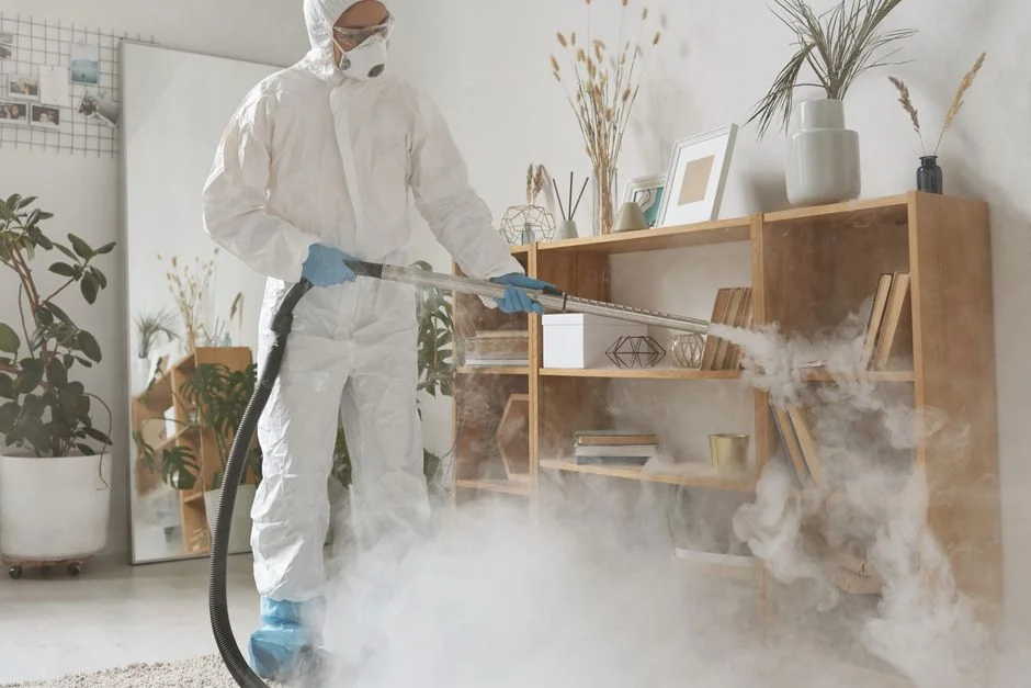 a-woman-in-a-green-shirt-and-black-gloves-vacuuming-a-gray-ottoman-5txz228u4eo